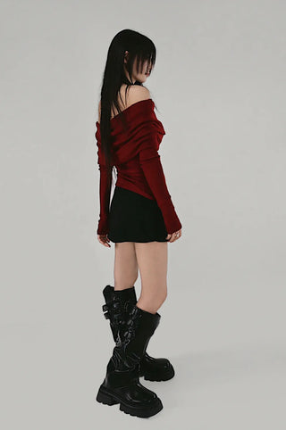 SHUSHU SOFT HALF OFF-SHOULDER KNIT Shushu Soft Loose Fit Half Off-Shoulder Knit