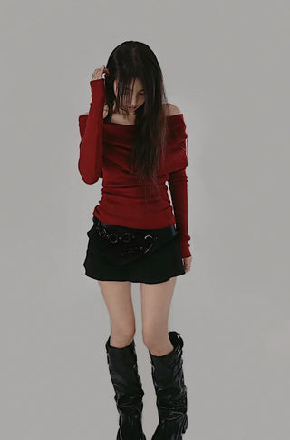 SHUSHU SOFT HALF OFF-SHOULDER KNIT Shushu Soft Loose Fit Half Off-Shoulder Knit