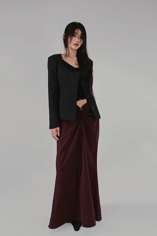LILY UNBAL ONE-OFF-NECK CROPPED CARDIGAN