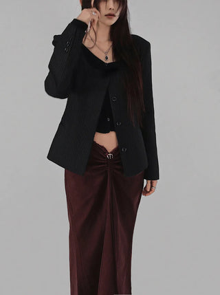 LILY UNBAL ONE-OFF-NECK CROPPED CARDIGAN