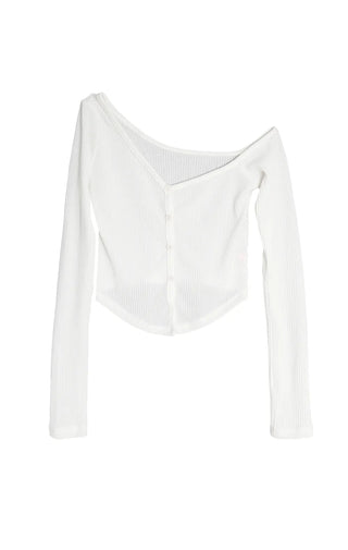 LILY UNBAL ONE-OFF-NECK CROPPED CARDIGAN