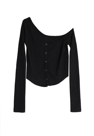 LILY UNBAL ONE-OFF-NECK CROPPED CARDIGAN