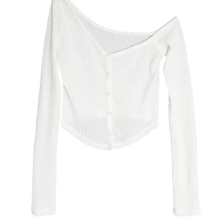 LILY UNBAL ONE-OFF-NECK CROPPED CARDIGAN