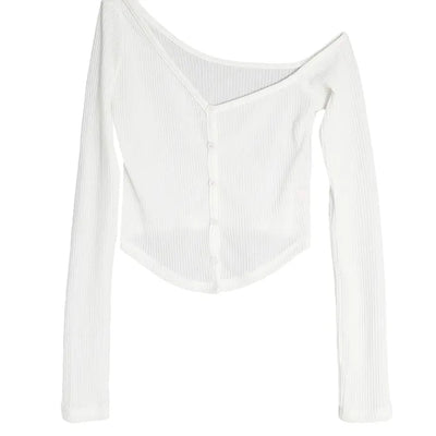 LILY UNBAL ONE-OFF-NECK CROPPED CARDIGAN
