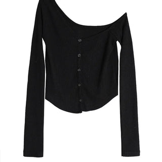 LILY UNBAL ONE-OFF-NECK CROPPED CARDIGAN