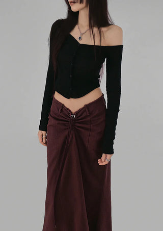 LILY UNBAL ONE-OFF-NECK CROPPED CARDIGAN
