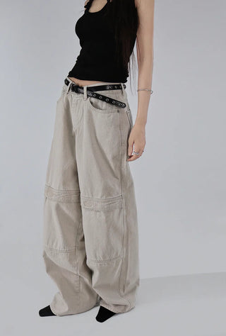 Kangaroo Pocket Cutting Line Cotton Wide Pants