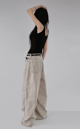 Kangaroo Pocket Cutting Line Cotton Wide Pants
