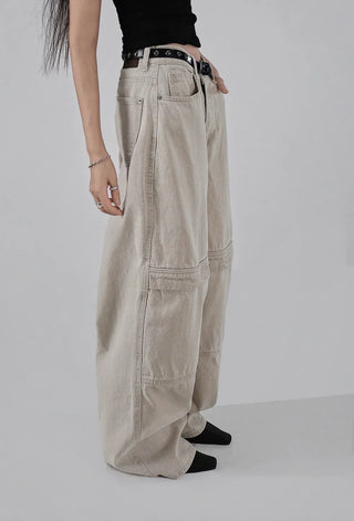 Kangaroo Pocket Cutting Line Cotton Wide Pants