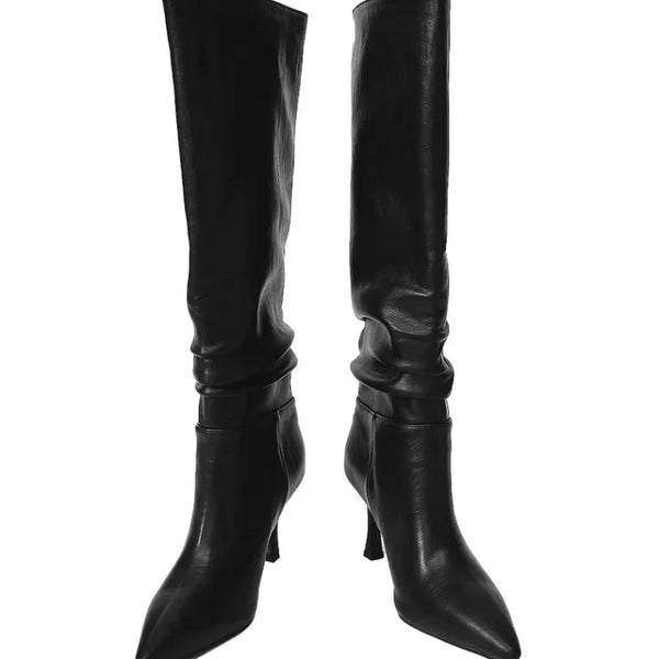Stiletto Wrinkle Pleated Silhouette Long Boots
