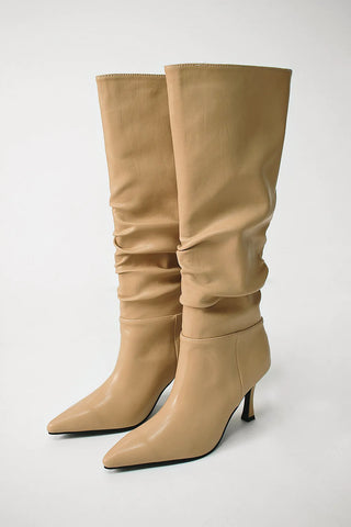 Stiletto Wrinkle Pleated Silhouette Long Boots