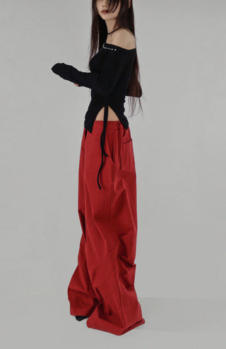 Heel Studded Off Unbalneck Slit Strap Long-Sleeve Knit Shirt