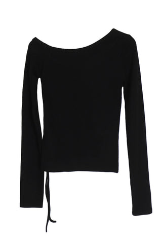 Heel Studded Off Unbalneck Slit Strap Long-Sleeve Knit Shirt