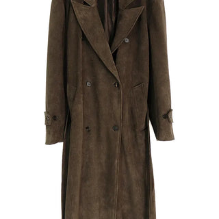 SUEDE DOUBLE TRENCH BELT LONG COAT
