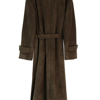 SUEDE DOUBLE TRENCH BELT LONG COAT