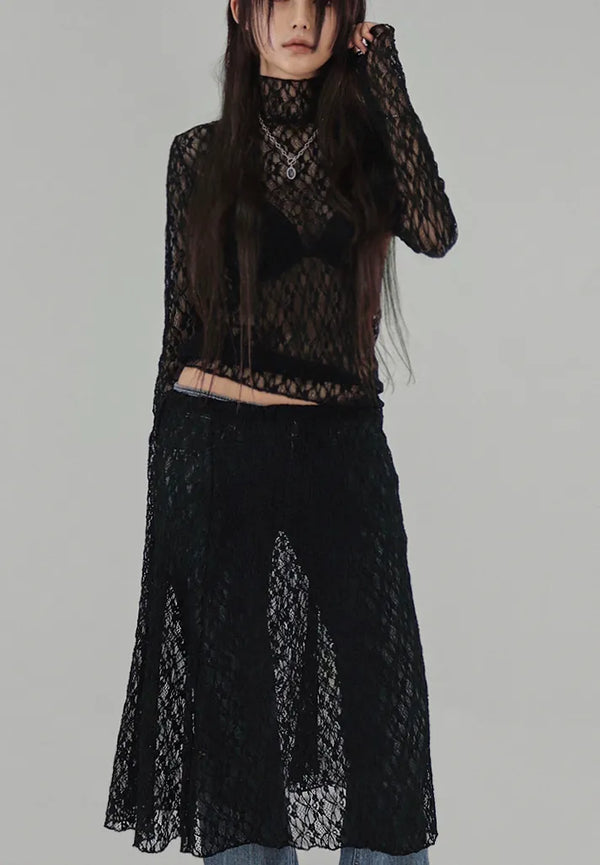 COCO SEE-THROUGH LACE LAYERED HALF SKIRT Coco See-Through Lace Polarity