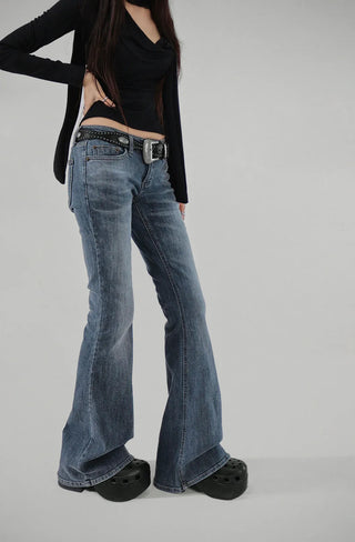 GREAT WASHING LOW-RISE BOOTCUT DENIM PANTS