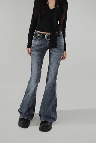 GREAT WASHING LOW-RISE BOOTCUT DENIM PANTS