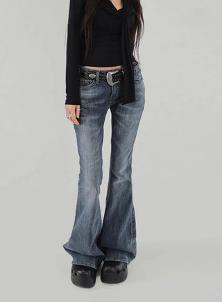 GREAT WASHING LOW-RISE BOOTCUT DENIM PANTS