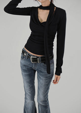 GREAT WASHING LOW-RISE BOOTCUT DENIM PANTS