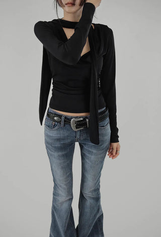 GREAT WASHING LOW-RISE BOOTCUT DENIM PANTS