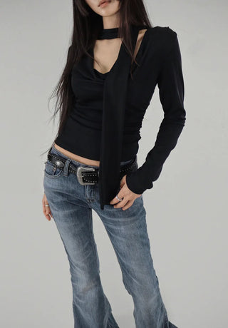 GREAT WASHING LOW-RISE BOOTCUT DENIM PANTS