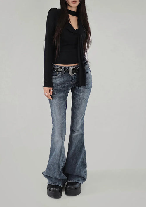 GREAT WASHING LOW-RISE BOOTCUT DENIM PANTS