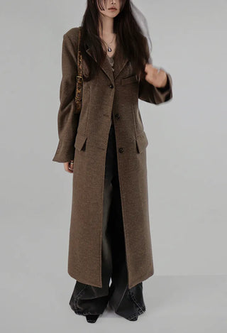 HERRINGBONE TWILL WOOL LONG COAT