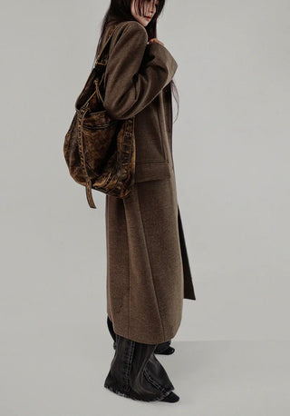HERRINGBONE TWILL WOOL LONG COAT