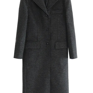 HERRINGBONE TWILL WOOL LONG COAT