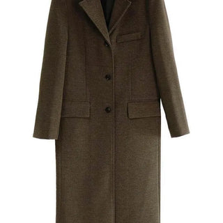 HERRINGBONE TWILL WOOL LONG COAT