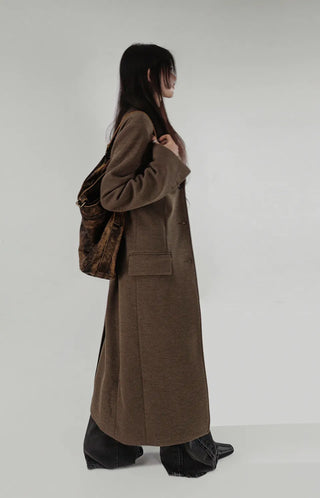 HERRINGBONE TWILL WOOL LONG COAT