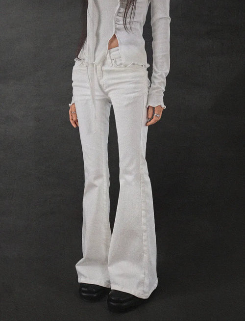 NEWNEW SHIRRING LOW-RISE SPAN REAL BOOTCUT PANTS