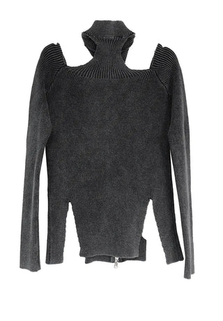 CHAC CUT-OUT HIGH-NECK UNBAL SLIT TWO-WAY KNIT ZIP-UP Knit Zip-Up