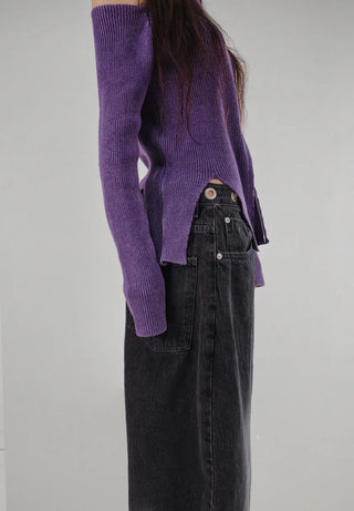 CHAC CUT-OUT HIGH-NECK UNBAL SLIT TWO-WAY KNIT ZIP-UP Knit Zip-Up