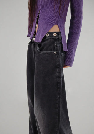 CHAC CUT-OUT HIGH-NECK UNBAL SLIT TWO-WAY KNIT ZIP-UP Knit Zip-Up
