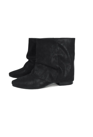 Folded Suede Texture Layer Flat Middle Ankle Boots