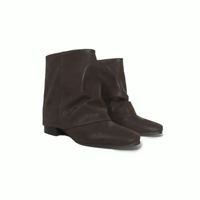 Folded Suede Texture Layer Flat Middle Ankle Boots
