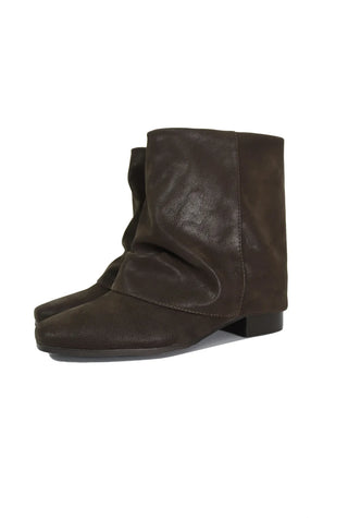 Folded Suede Texture Layer Flat Middle Ankle Boots