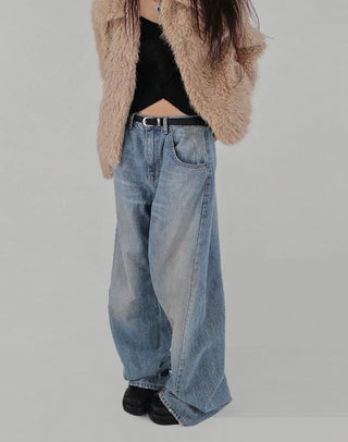 Y BLACK HAIR WIDE NECK SLIT BUTTON FUR CARDIGAN