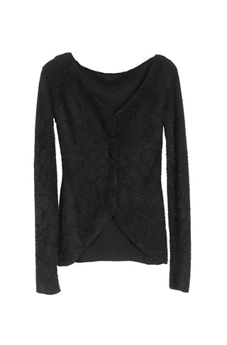 Y BLACK HAIR WIDE NECK SLIT BUTTON FUR CARDIGAN