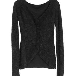 Y BLACK HAIR WIDE NECK SLIT BUTTON FUR CARDIGAN