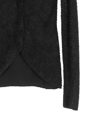 Y BLACK HAIR WIDE NECK SLIT BUTTON FUR CARDIGAN