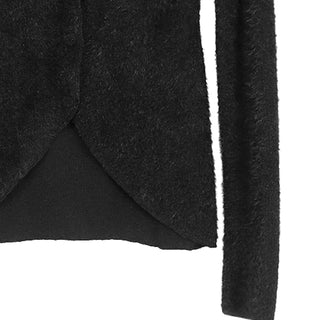 Y BLACK HAIR WIDE NECK SLIT BUTTON FUR CARDIGAN