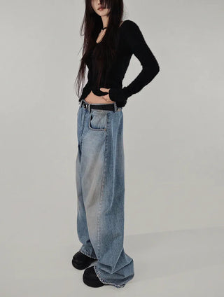 Y BLACK HAIR WIDE NECK SLIT BUTTON FUR CARDIGAN