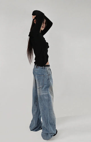 Y BLACK HAIR WIDE NECK SLIT BUTTON FUR CARDIGAN