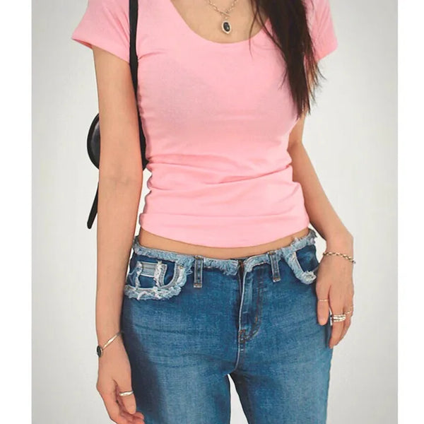 Pastel Daily U-Neck Short Sleeve Slim Fit Half T-Shirt