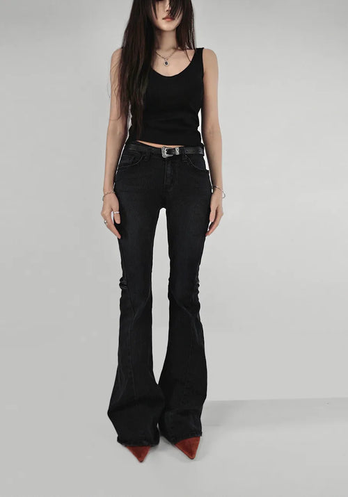 BLACK EDGE DOUBLE CURVE SLIT SHADOW BOOTCUT JEANS