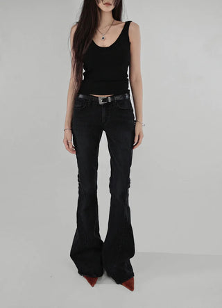 BLACK EDGE DOUBLE CURVE SLIT SHADOW BOOTCUT JEANS