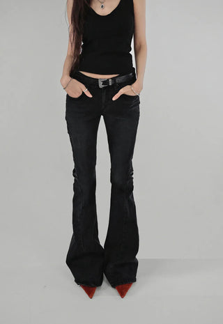 BLACK EDGE DOUBLE CURVE SLIT SHADOW BOOTCUT JEANS